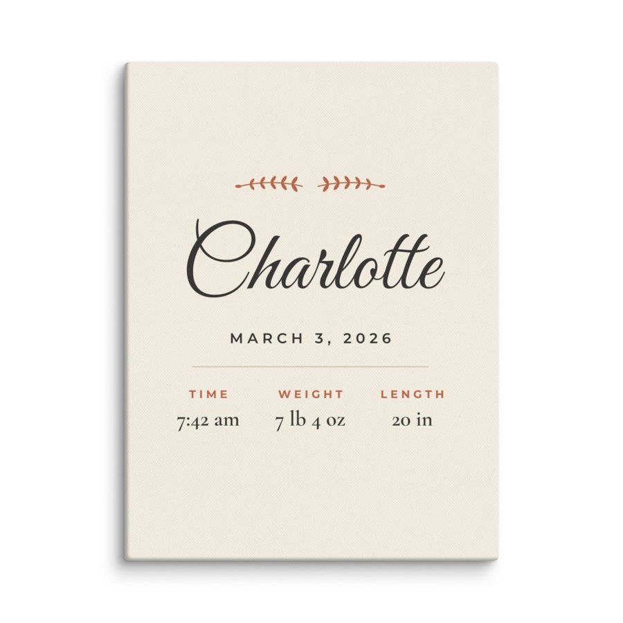 Personalized Baby Birth Stats Canvas Print - Custom Name, Date, Weight & Length