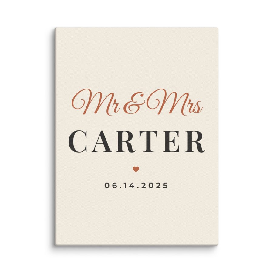 Personalized Mr and Mrs Sign Canvas Print - Custom Last Name & Wedding Date