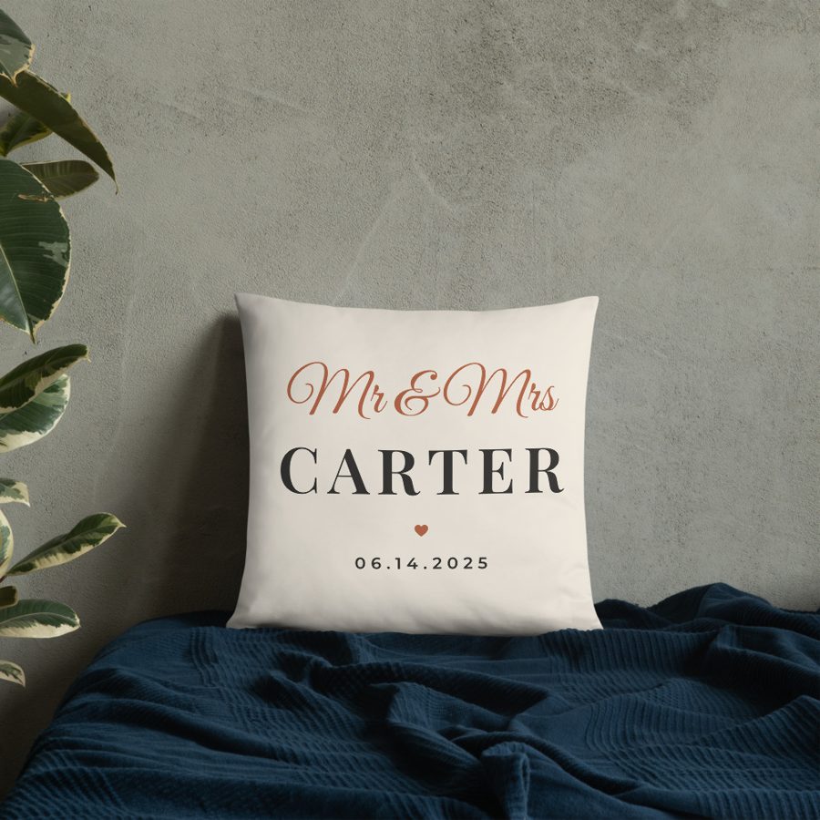 Personalized Mr and Mrs Sign Throw Pillow - Custom Last Name & Wedding Date